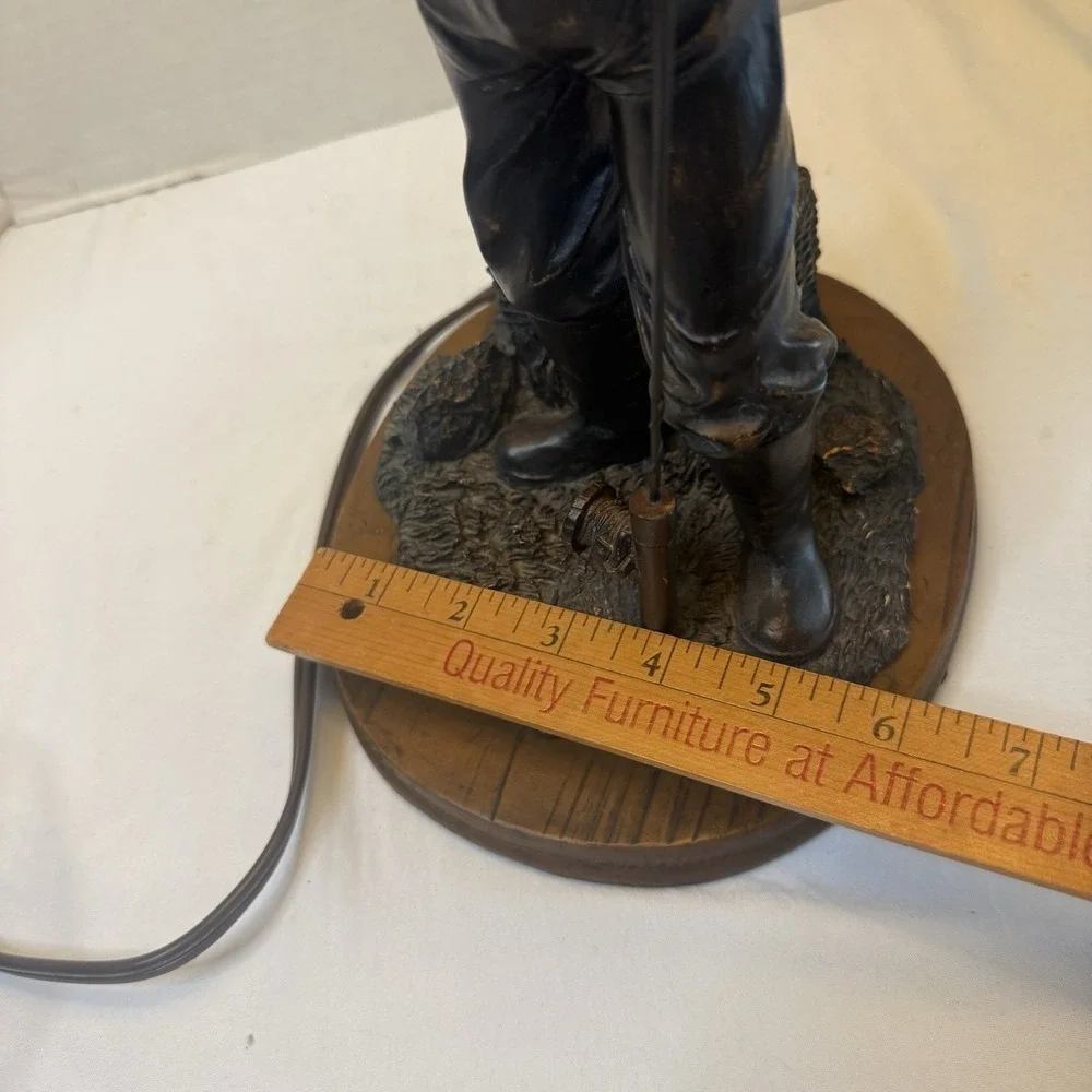 Vintage Fly Fisherman Bronze Sculpture Lamp Bass Trout Rustic Cabin Lake Decor